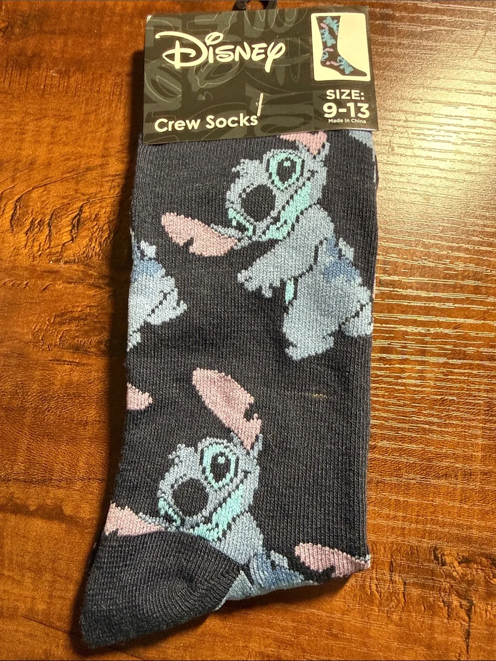 Disney Men's Crew Socks in Navy with Blue Stitch Motif *NWT
